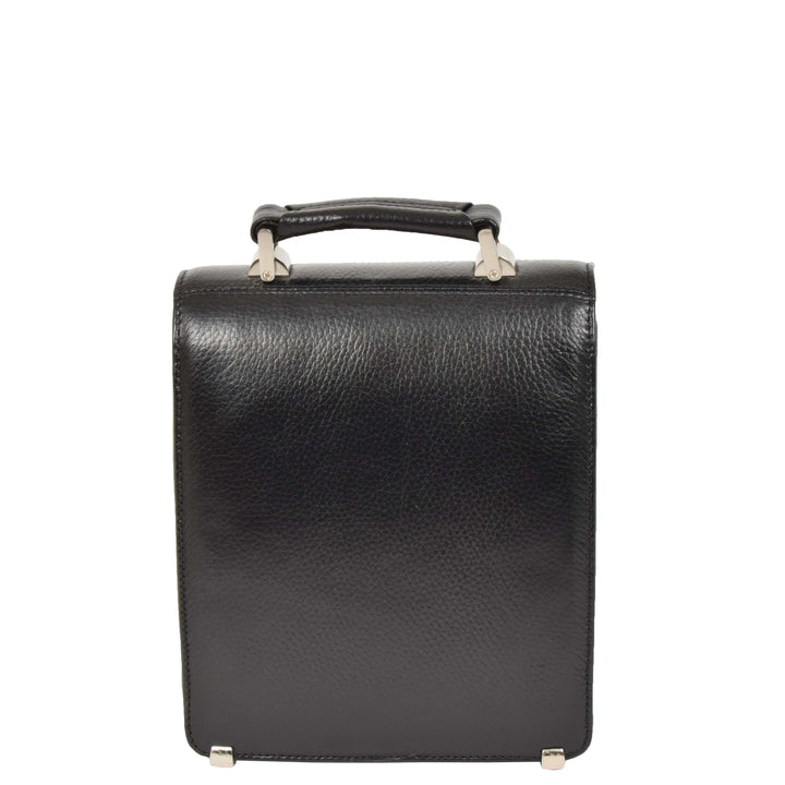 Mens Real Leather Briefcase Style Crossbody Flight Messenger Bag Drew Black-2