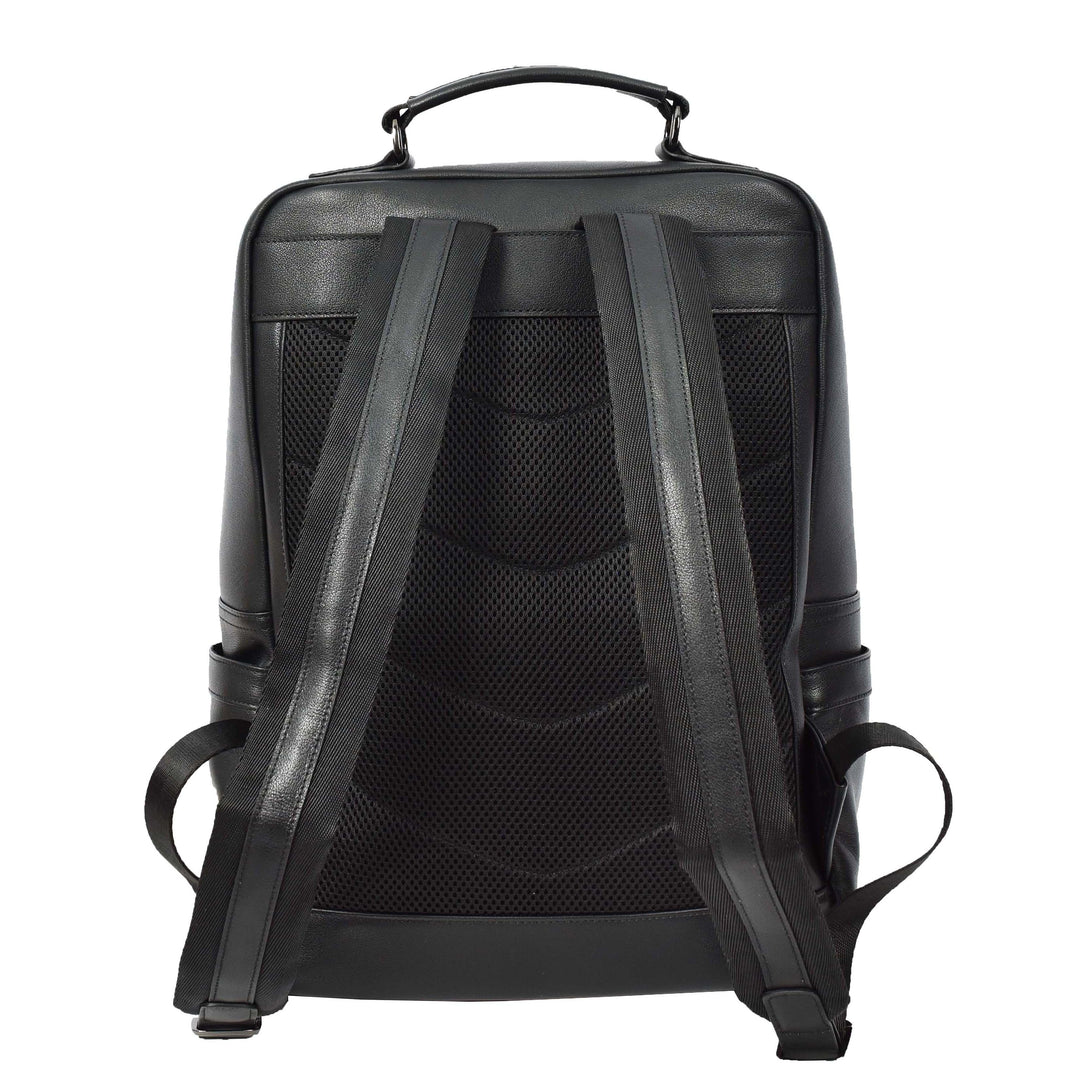 Mens Real Leather Backpack Large Size Laptop Business Travel Rucksack Modra Black