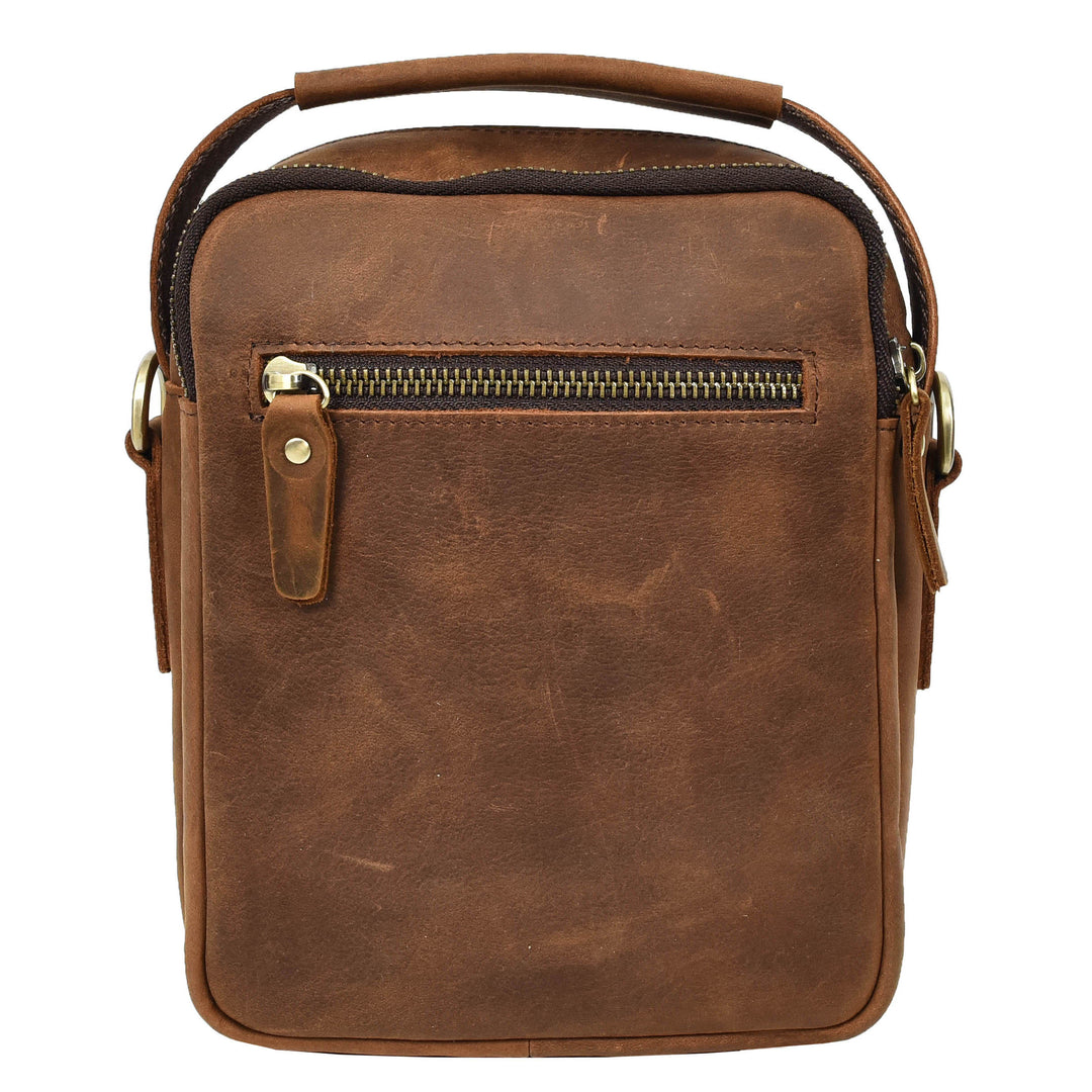 Mens Real Leather Cross Body Bag Small Organiser Travel Pouch Jett Tan Hunter