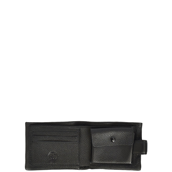 Mens Real Leather Bifold Wallet Button Snap Closure Soren Black