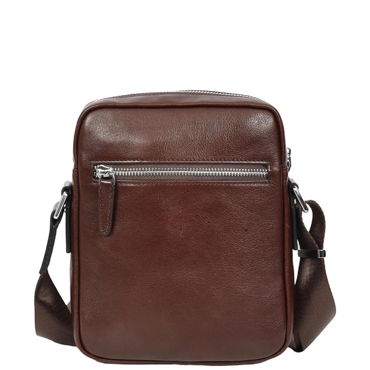 Mens Real Leather Cross Body Bag Small Size Travel Pouch Hanoi Brown-2