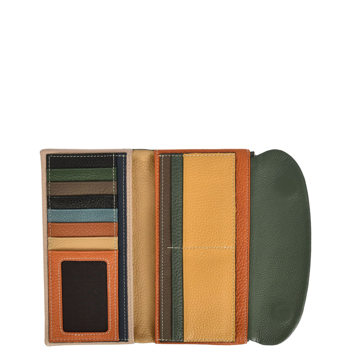 Womens Real Leather Clutch Purse Multi-Coloured Interior Card Holder Zip Pocket HOL8819 Green