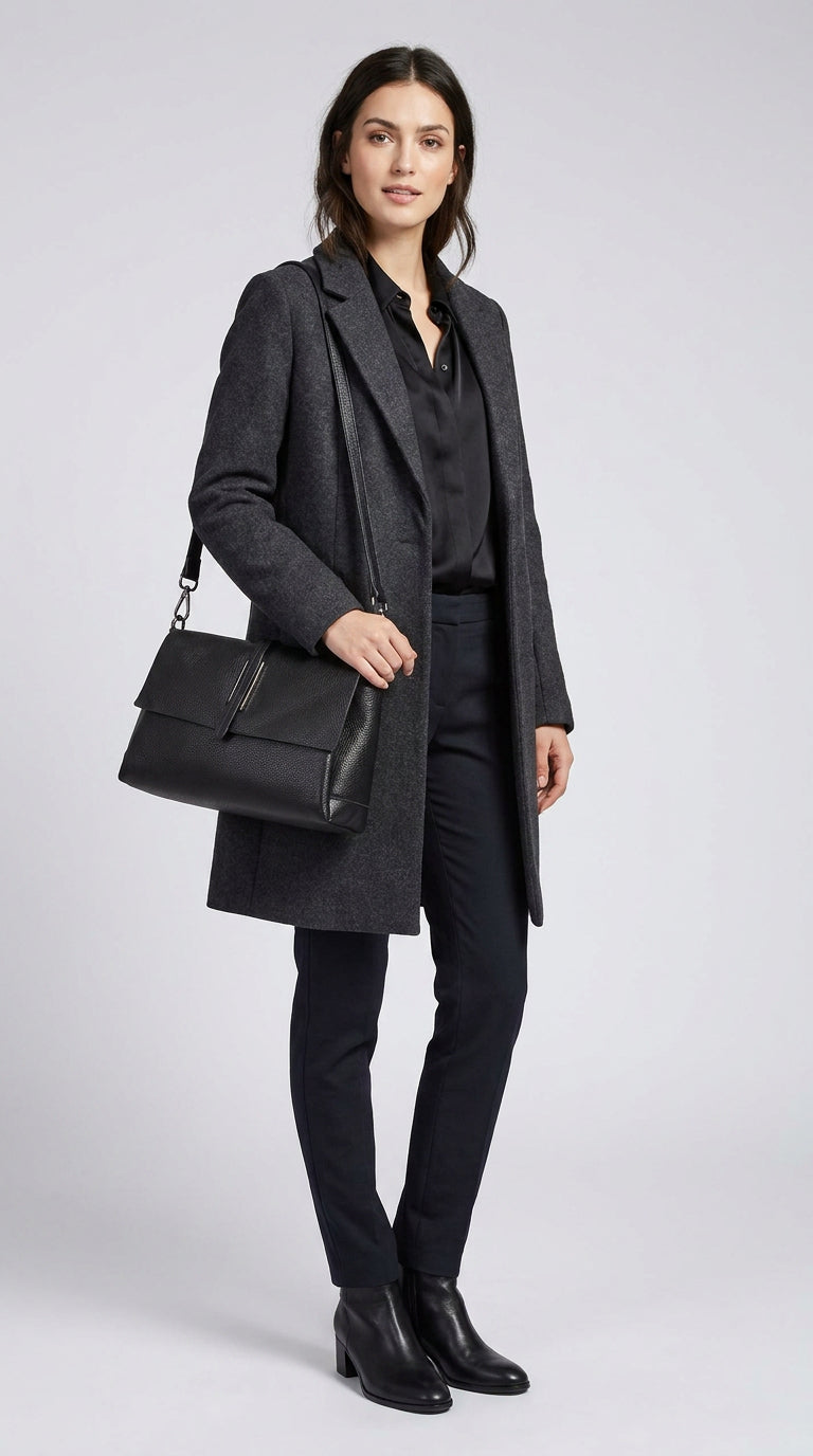 Women's Premium Leather Shoulder Bag 2-in-1 Style Handbag  Zelia Black