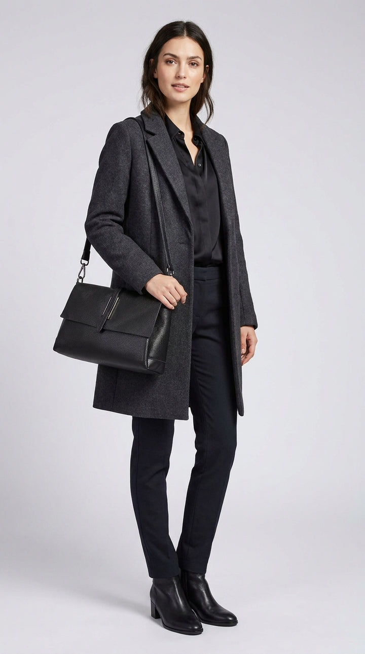 Women's Premium Leather Shoulder Bag 2-in-1 Style Handbag  Zelia Black