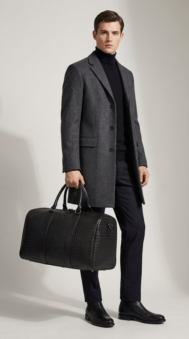 Men's Real Leather Holdall Bag With Laptop Section Weekender Travel Duffle Myles Black