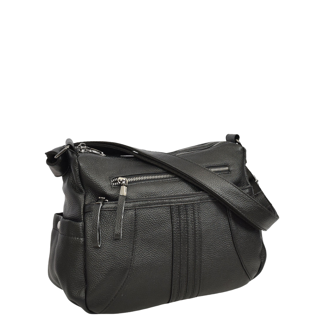 Womens Real Leather Classic Crossbody Messenger Shoulder Bag Alba Black