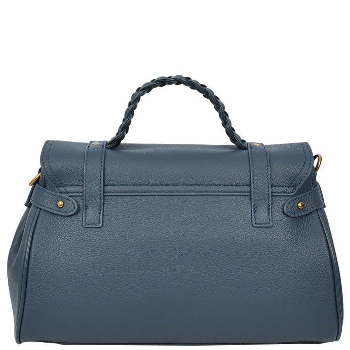Womens Real Leather Handbag Classic Satchel Top-Handle Style Greta Blue-2