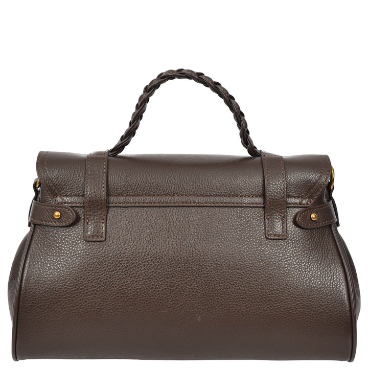 Womens Real Leather Handbag Classic Satchel Top-Handle Style Greta Brown-2