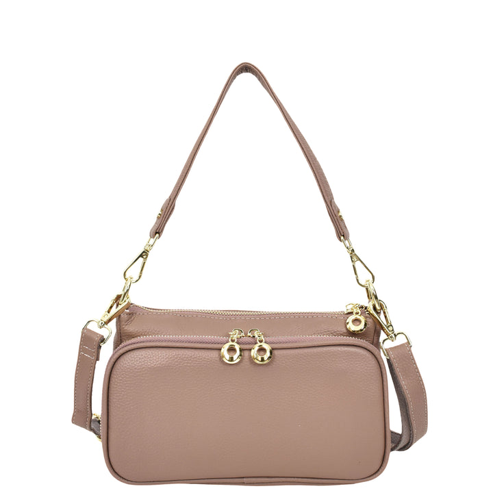 Womens Real Leather Shoulder Bag with Adjustable Strap Zelda Lilac