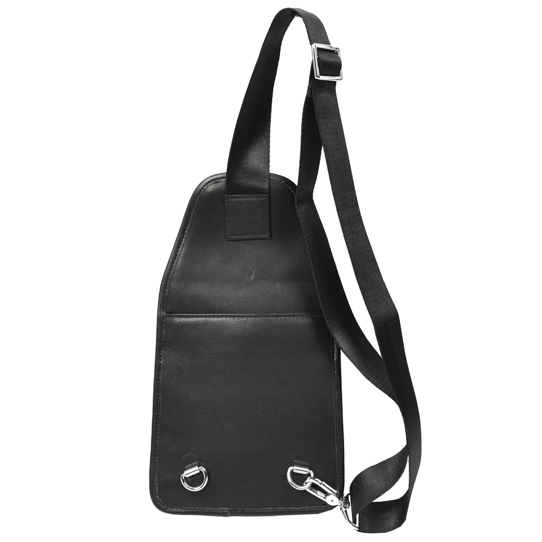 Mens Real Leather Chest Bag Cross Body Style Nara Black-2
