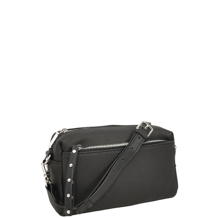 Womens Real Leather Small Shoulder Crossbody Bag Casual Pouch Zeno Black