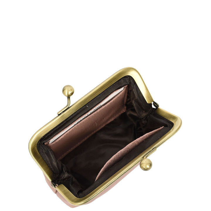 Womens Real Leather Small Coin Purse with Kiss Lock Closure HOL2205 Lilac