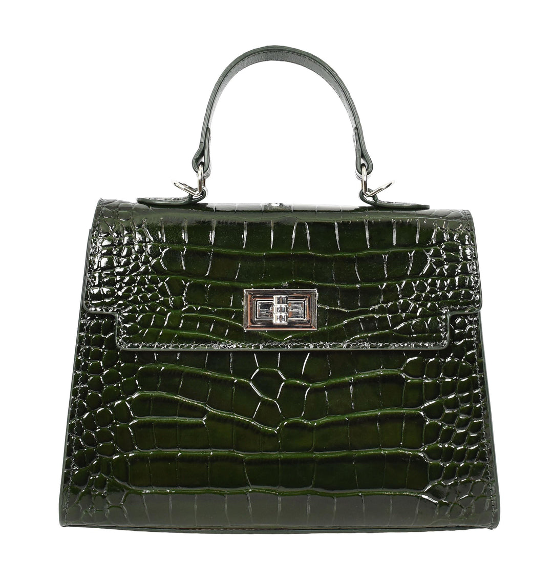 Women's Leather Structured Top Handle Handbag with Shoulder Strap HOL8617 Green