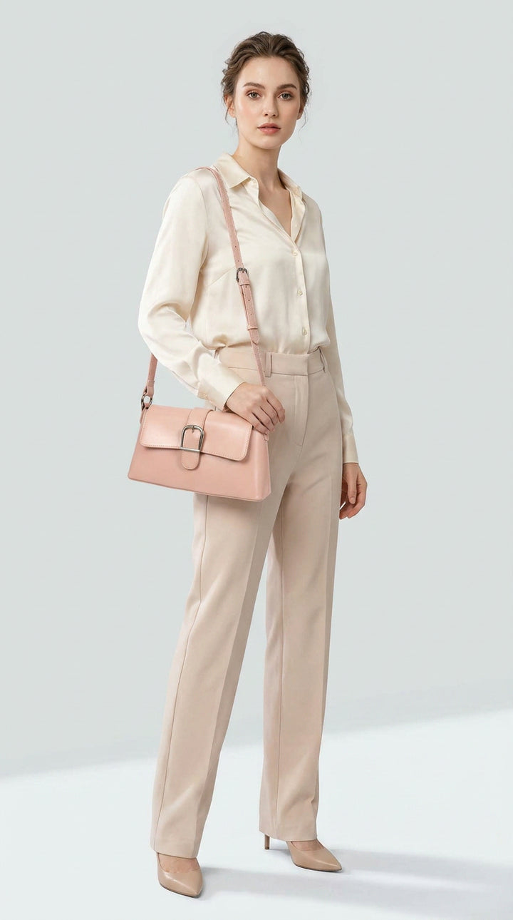 Women's Glazed Leather Small Handbag 2-in-1 Style Xyla Pink