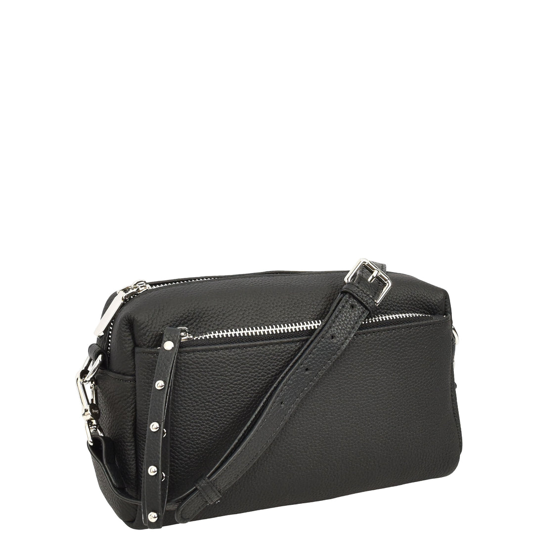 Womens Real Leather Small Shoulder Crossbody Bag Casual Pouch Zeno Black