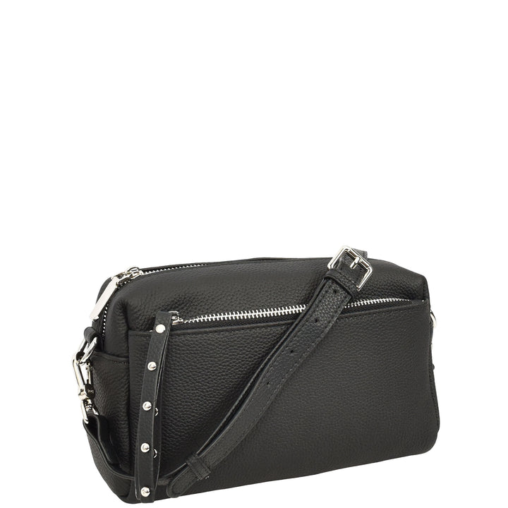 Womens Real Leather Small Shoulder Crossbody Bag Casual Pouch Zeno Black