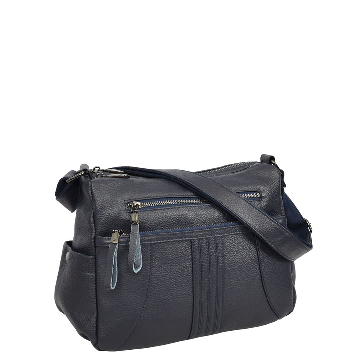 Womens Real Leather Classic Crossbody Messenger Shoulder Bag Alba Navy