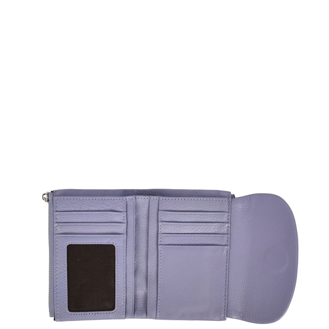 Womens Real Leather Bi-fold Purse Compact Wallet HOL3033 Lilac