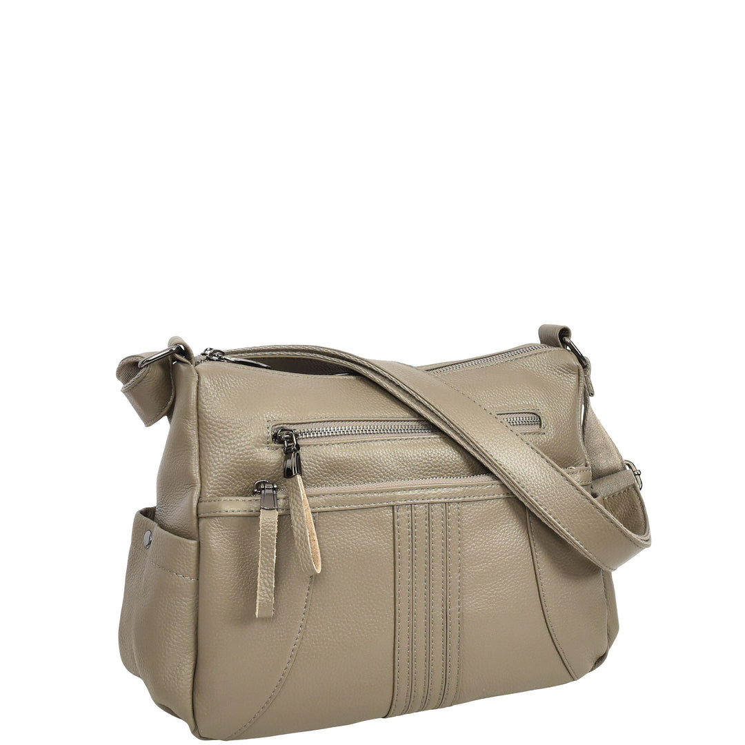 Womens Real Leather Classic Crossbody Messenger Shoulder Bag Alba Grey