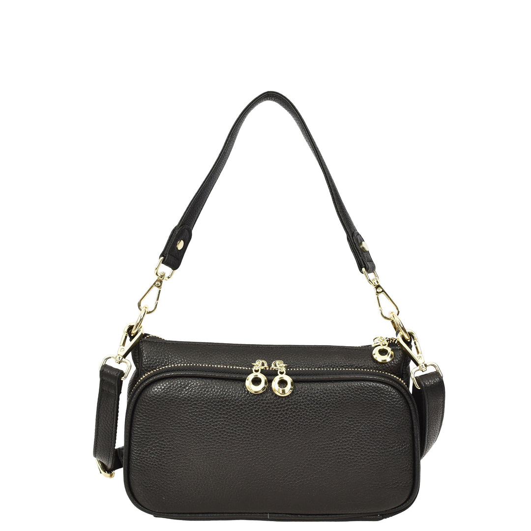 Womens Real Leather Shoulder Bag with Adjustable Strap Zelda Black