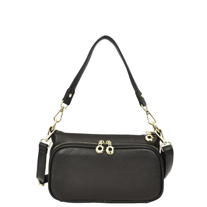 Womens Real Leather Shoulder Bag with Adjustable Strap Zelda Black