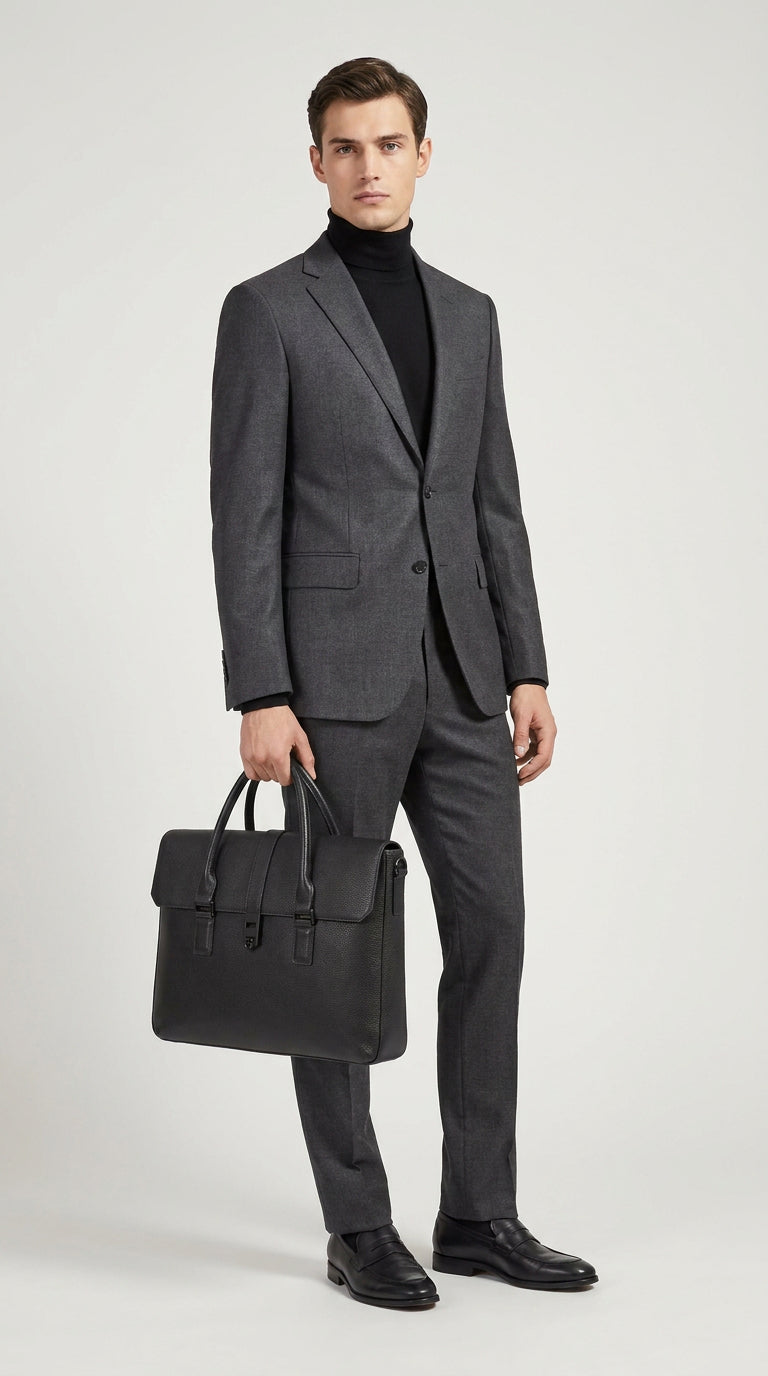 Men's Real Leather Briefcase Laptop Bag Satchel Byron Black