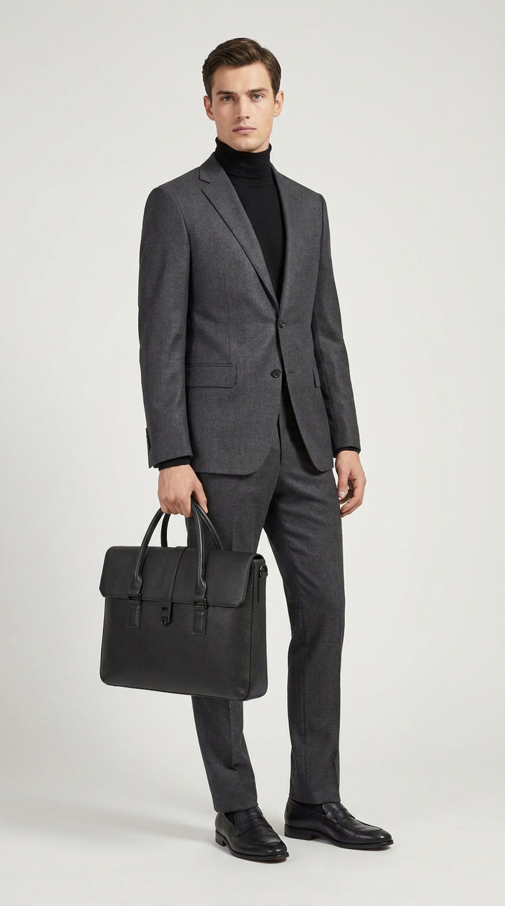 Men's Real Leather Briefcase Laptop Bag Satchel Byron Black