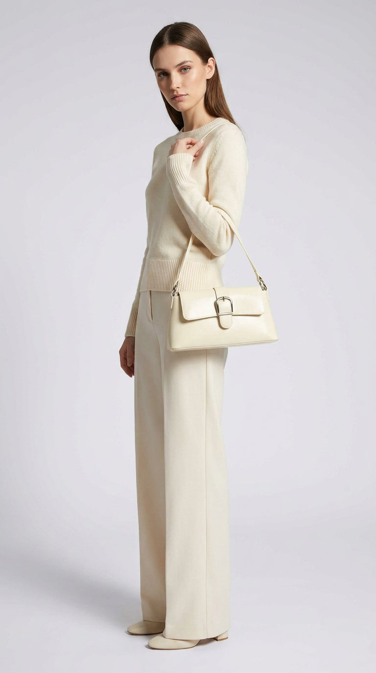 Women's Glazed Leather Small Handbag 2-in-1 Style Xyla Off-White