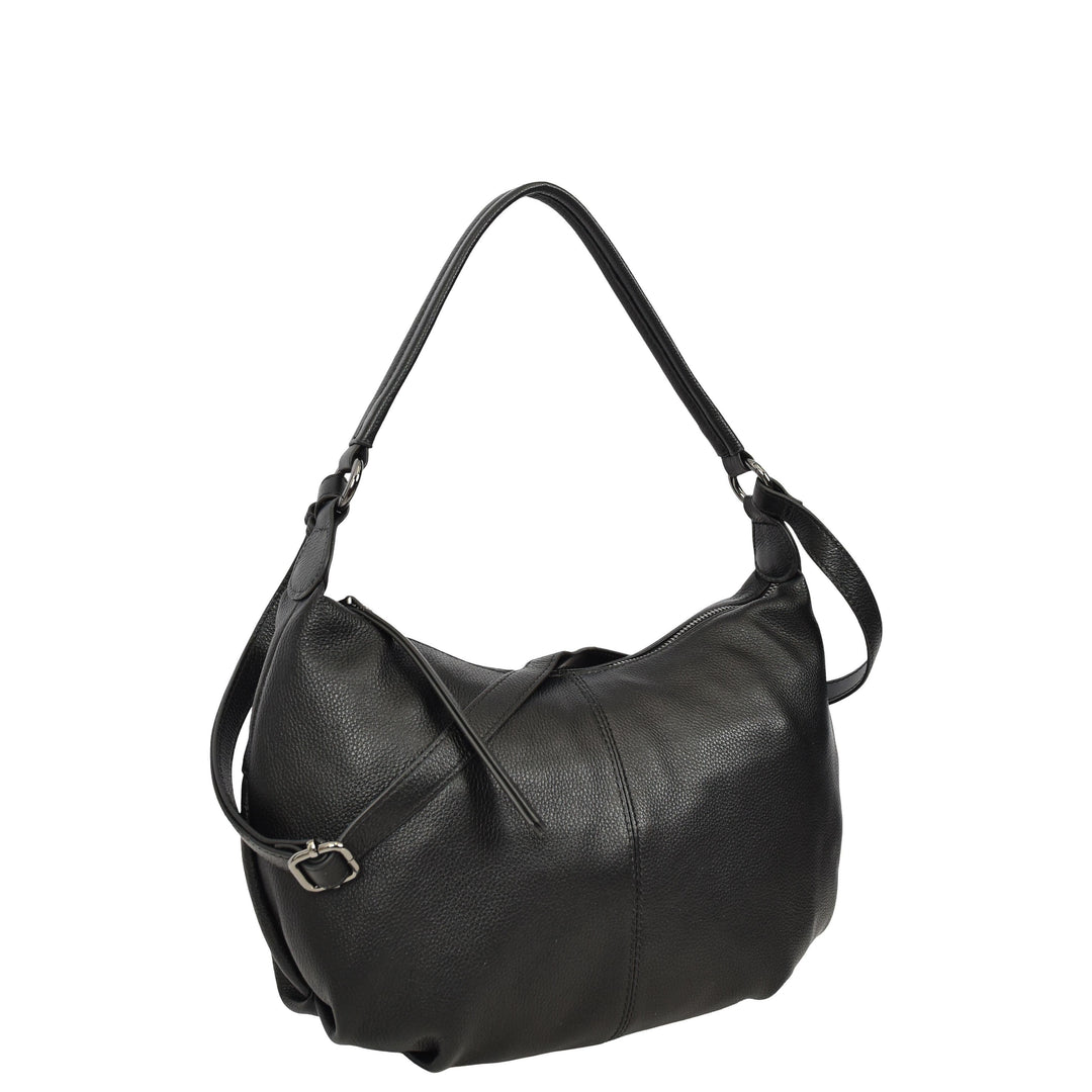 Womens Real Leather Shoulder Bag 2-in-1 Cross Body Casual Style Hobo Callie Black