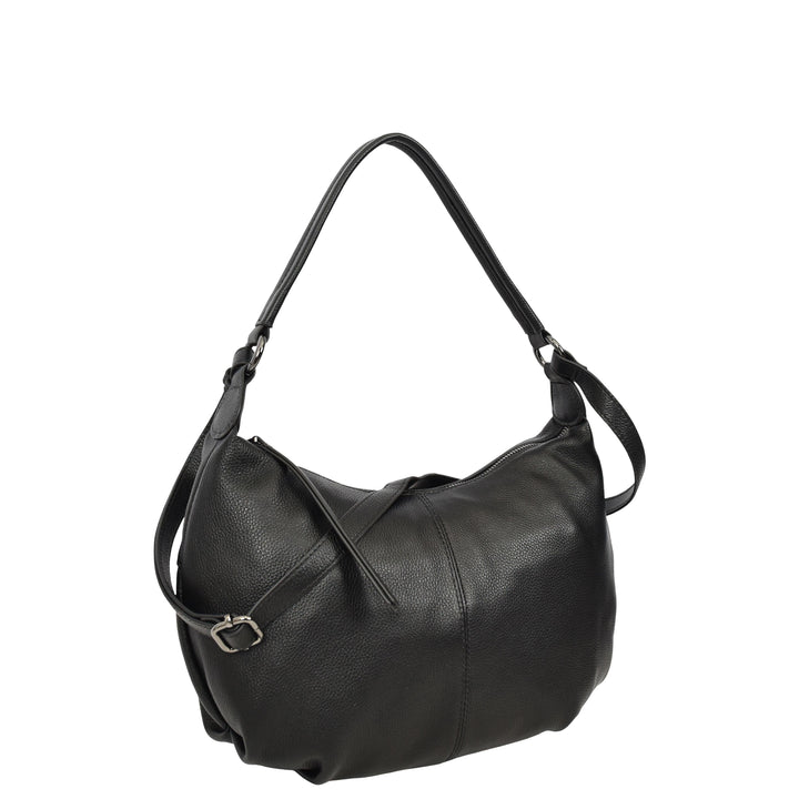 Womens Real Leather Shoulder Bag 2-in-1 Cross Body Casual Style Hobo Callie Black