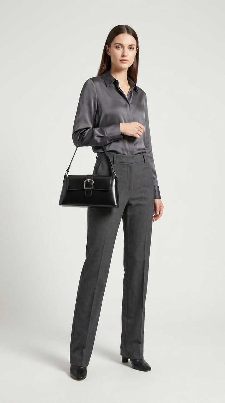 Women's Glazed Leather Small Handbag 2-in-1 Style Xyla Black