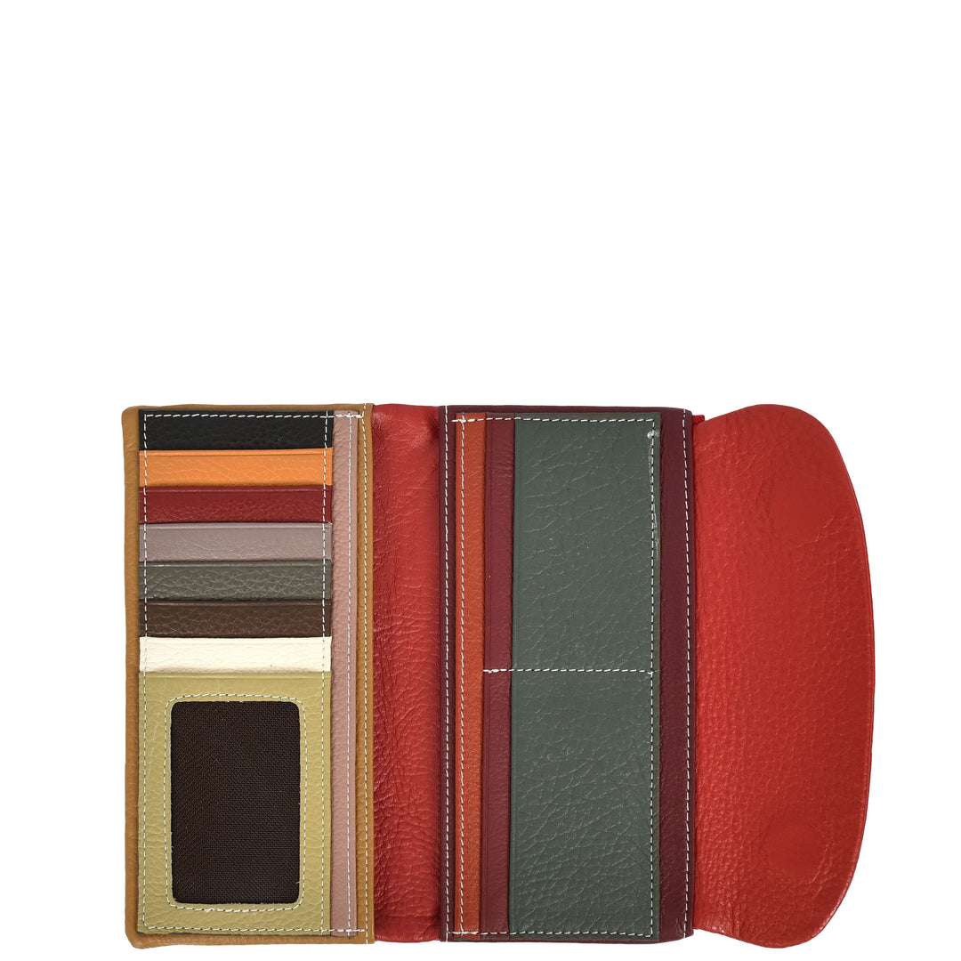 Womens Real Leather Clutch Purse Multi-Coloured Interior Card Holder Zip Pocket HOL8819 Red
