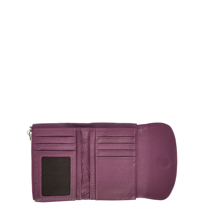 Womens Real Leather Bi-fold Purse Compact Wallet HOL3033 Purple