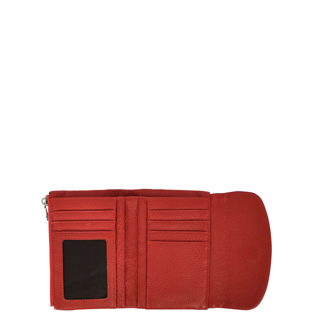 Womens Real Leather Bi-fold Purse Compact Wallet HOL3033 Red