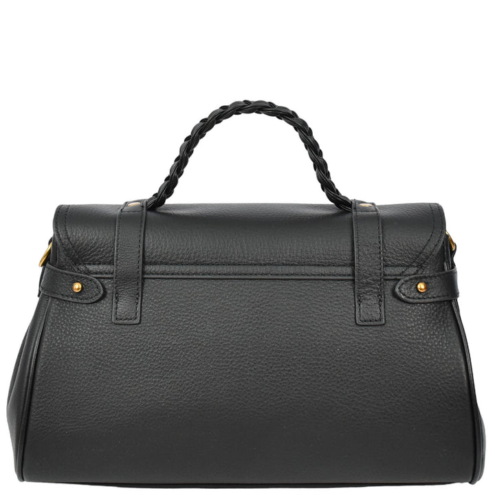 Womens Real Leather Handbag Classic Satchel Top-Handle Style Greta Black-2