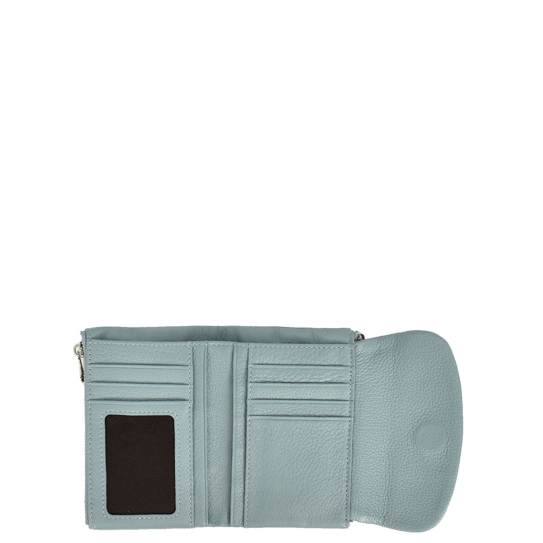 Womens Real Leather Bi-fold Purse Compact Wallet HOL3033 Sky Blue