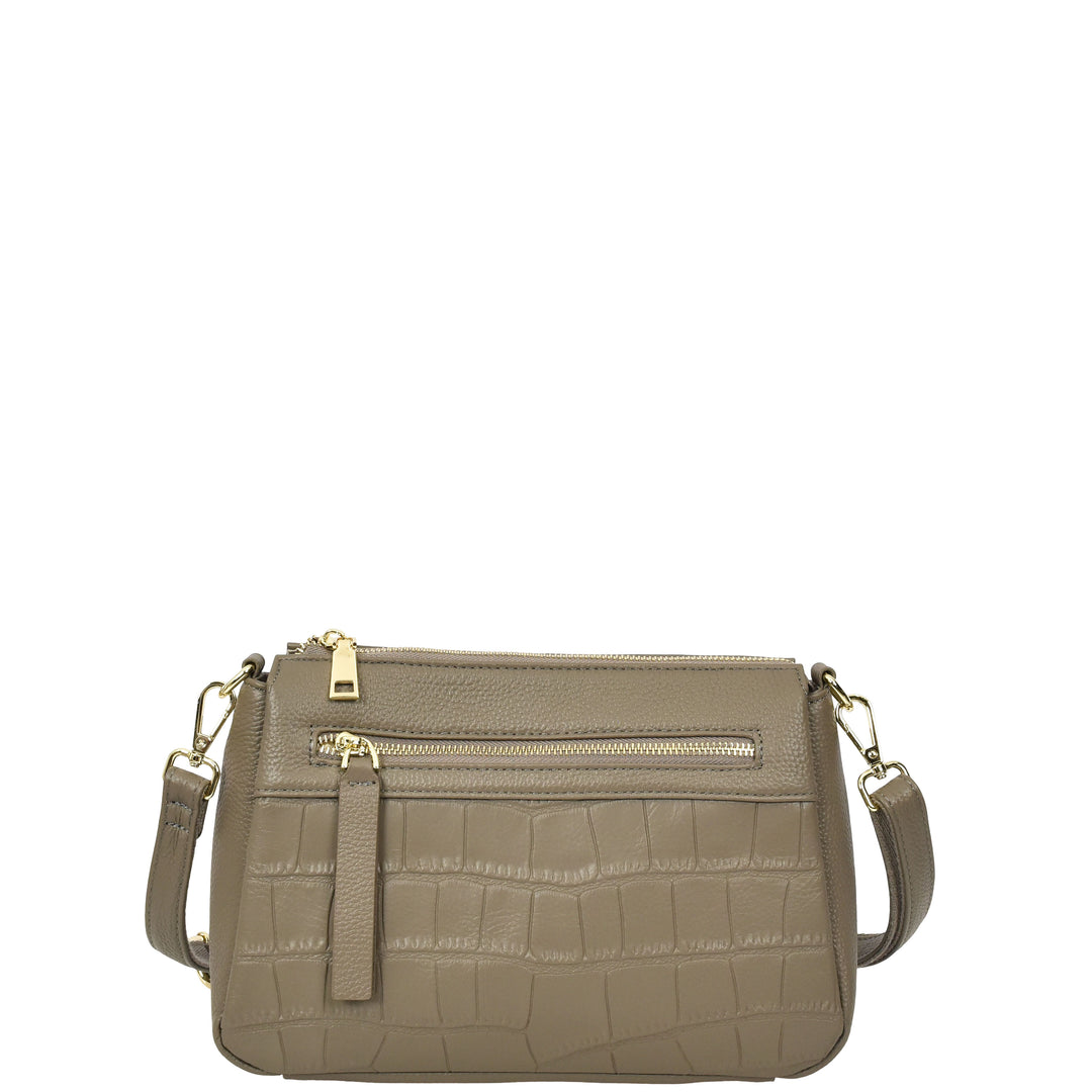 Womens Real Leather Shoulder Handbag Croc-Print Design Everyday Bag Edlyn Grey