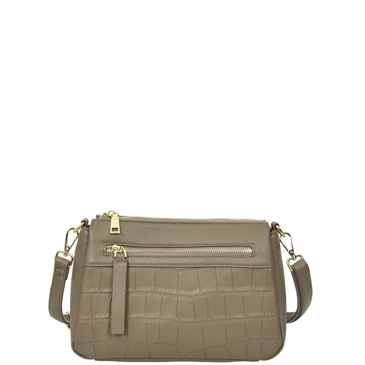 Womens Real Leather Shoulder Handbag Croc-Print Design Everyday Bag Edlyn Grey