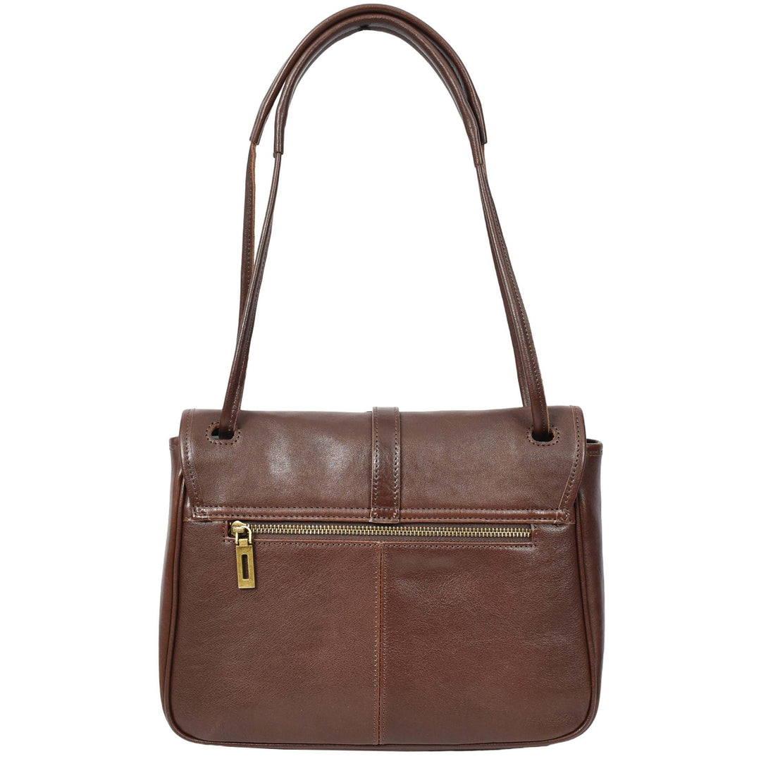 Womens Real Leather Shoulder Bag Classic Mid Size Handbag Simone Brown-2