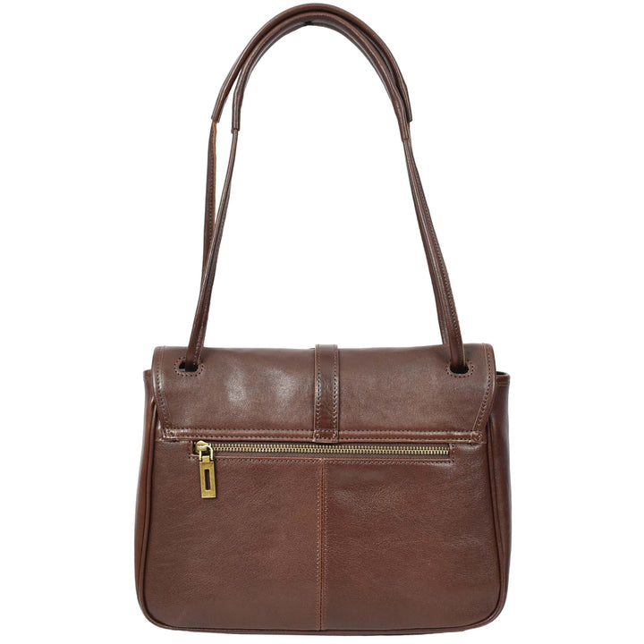 Womens Real Leather Shoulder Bag Classic Mid Size Handbag Simone Brown-2