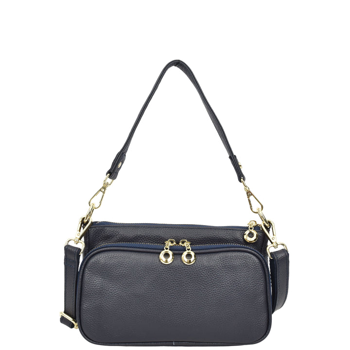 Womens Real Leather Shoulder Bag with Adjustable Strap Zelda Navy