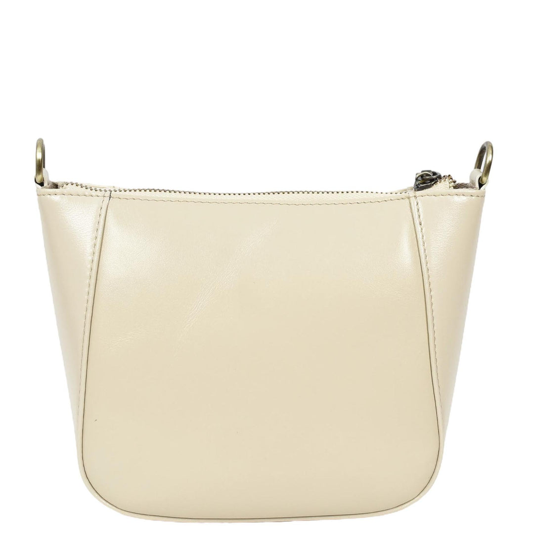 Womens Real Leather Cross Body Bag Small Size Sling Pouch Catherine White-3