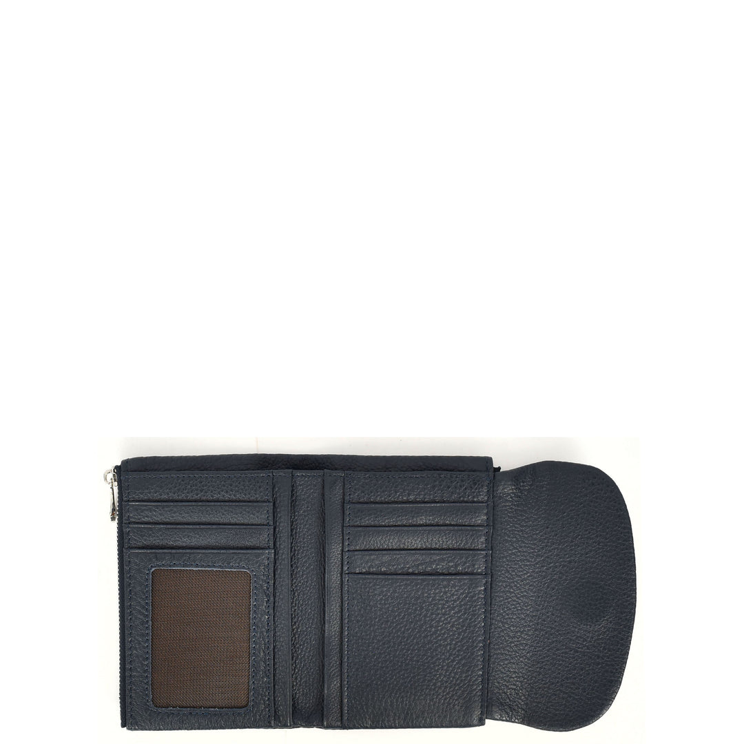 Womens Real Leather Bi-fold Purse Compact Wallet HOL3033 Blue