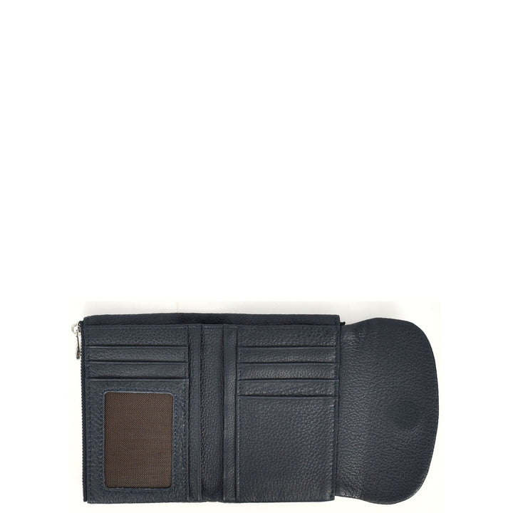 Womens Real Leather Bi-fold Purse Compact Wallet HOL3033 Blue