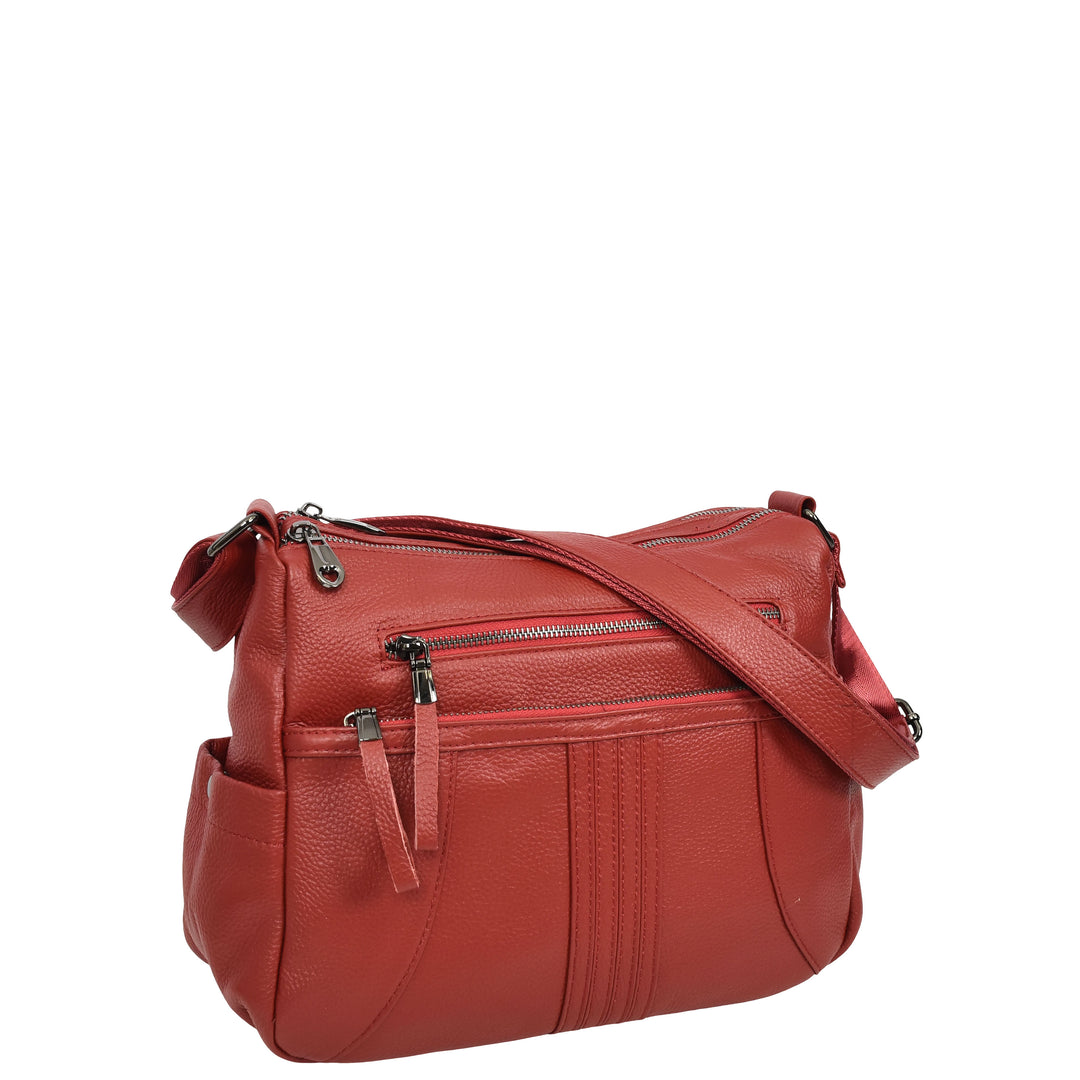 Womens Real Leather Classic Crossbody Messenger Shoulder Bag Alba Red