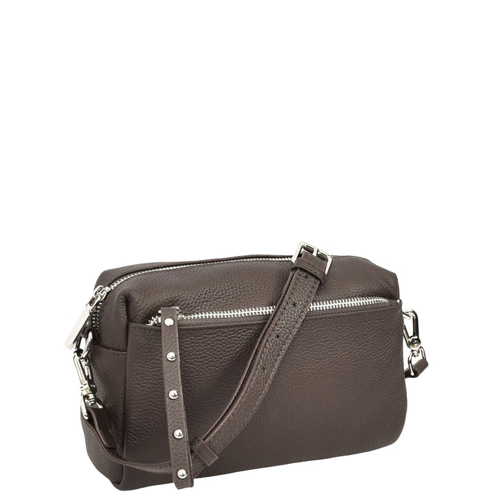 Womens Real Leather Small Shoulder Crossbody Bag Casual Pouch Zeno Brown