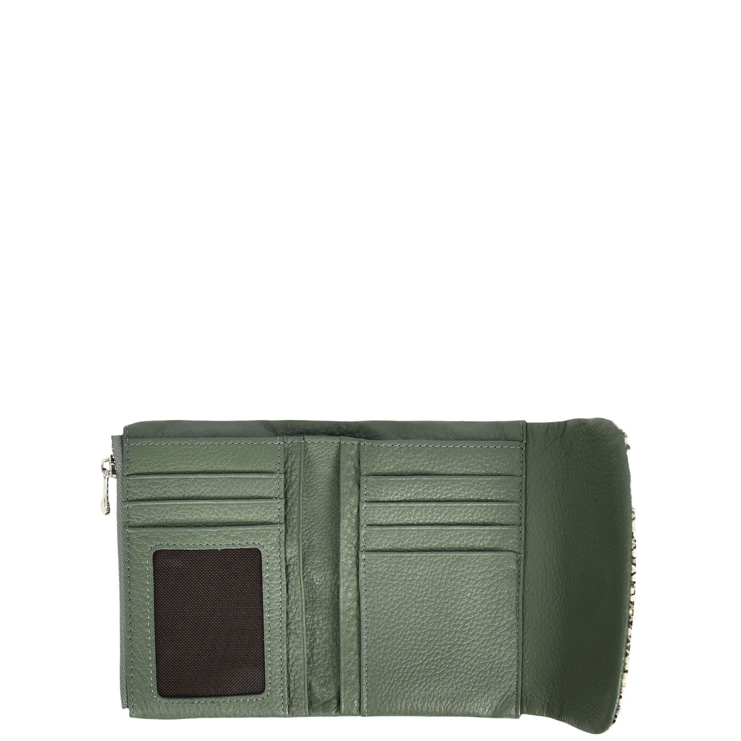 Womens Real Leather Purse Snake-Print Clutch Wallet HOL8833 Green