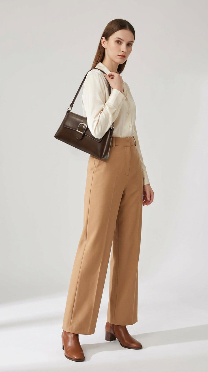 Women's Glazed Leather Small Handbag 2-in-1 Style Xyla Brown