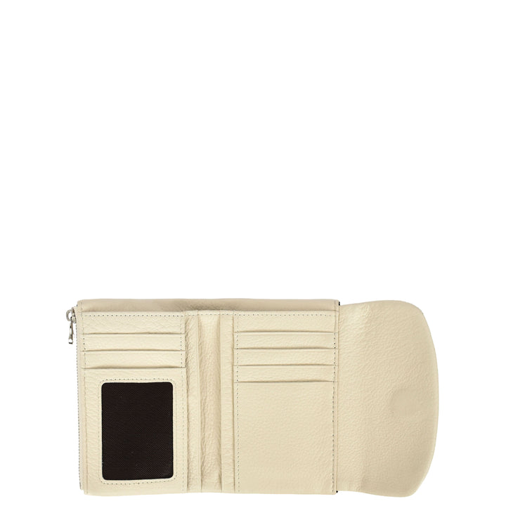Womens Real Leather Bi-fold Purse Compact Wallet HOL3033 Off White