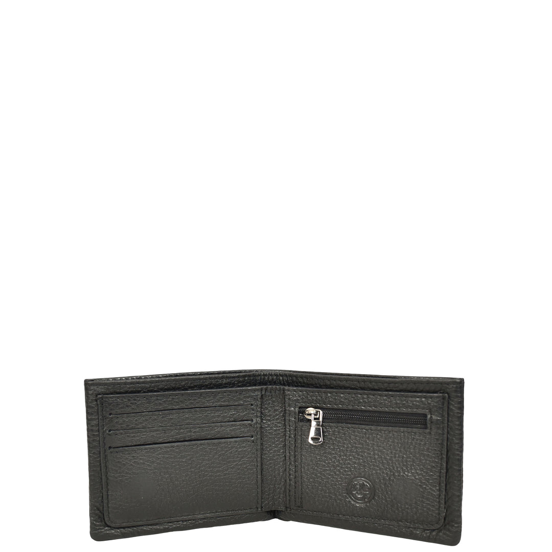 Mens Real Leather Bifold Wallet with Inner Zipper Coin Pocket Auston Black